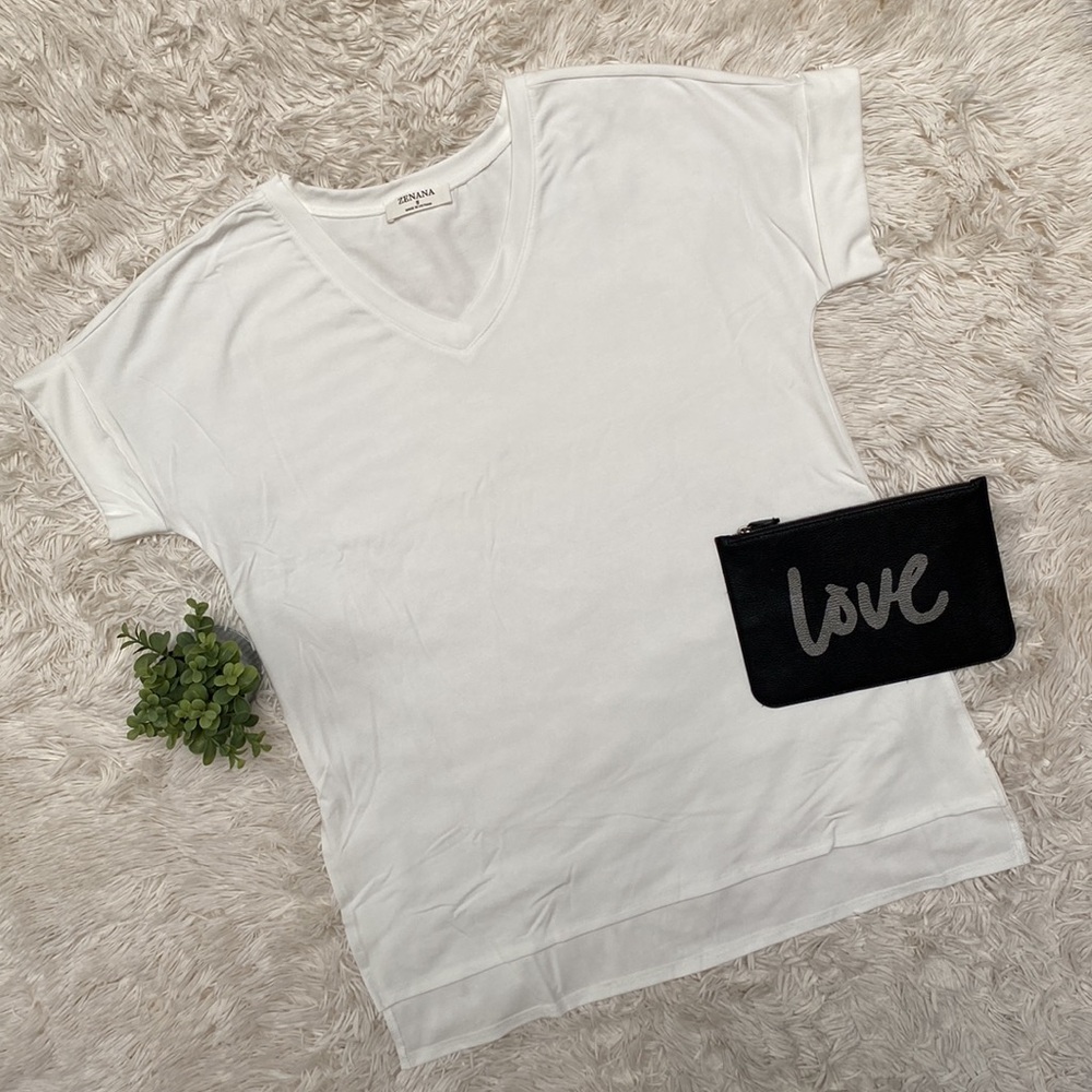 Zenana V-Neck Hi Lo Hem Top 💗 Ivory